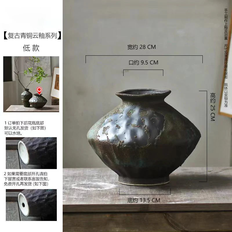 Jingdezhen ceramic vase rough pottery flower arrangement retro nostalgia handmade wabi-sabi style Zen ornaments rough pottery