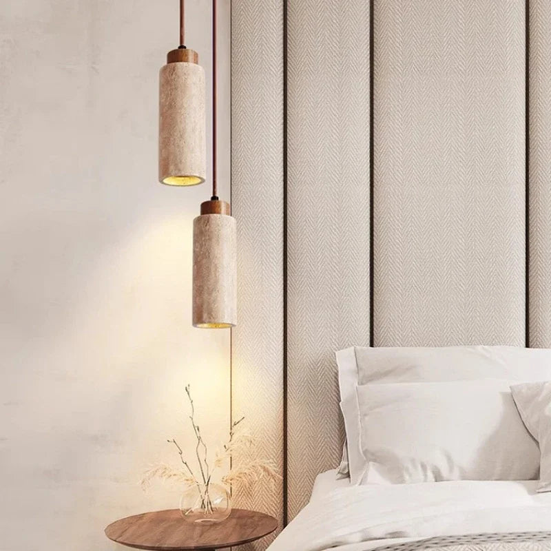 Japanese Wabi Sabi Yellow Marble Chandelier Creative Restaurant Dining Desk Bar Bedroom Pendant Lamp Homestay Art Decor Lighting