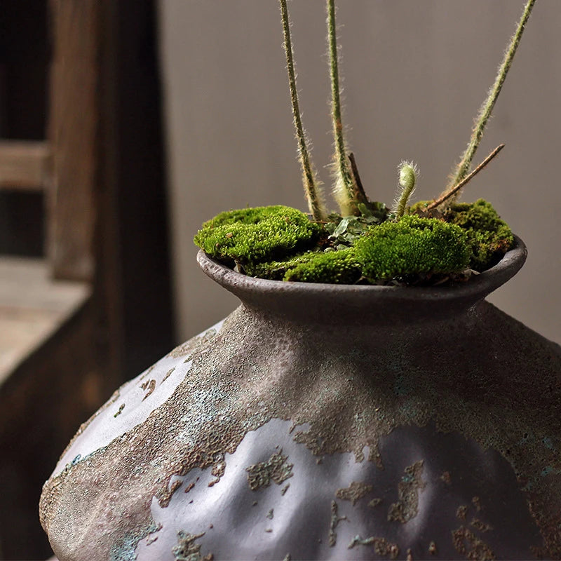 Jingdezhen ceramic vase rough pottery flower arrangement retro nostalgia handmade wabi-sabi style Zen ornaments rough pottery