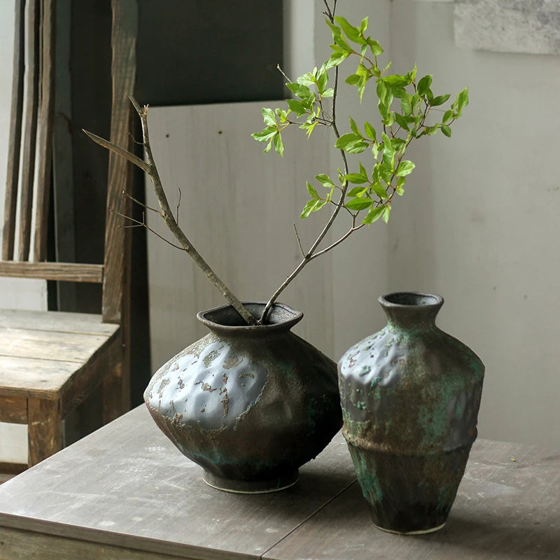 Jingdezhen ceramic vase rough pottery flower arrangement retro nostalgia handmade wabi-sabi style Zen ornaments rough pottery