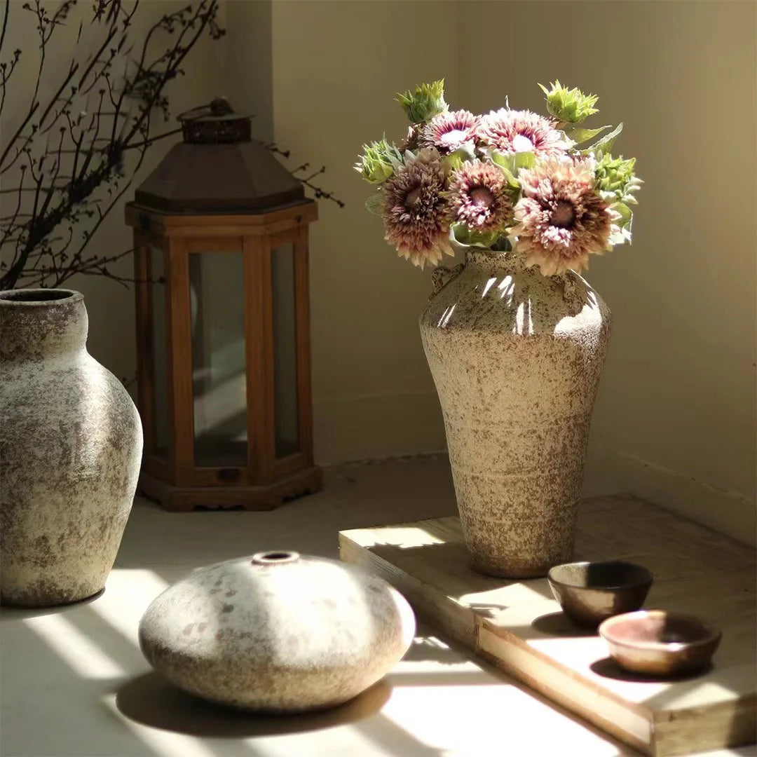 Retro Vase Coarse Ceramic Wabi-sabi Style B&B Pot New Chinese Ceramic Insert Dry Flower Ware Balcony Flower Pot Home Furnishings