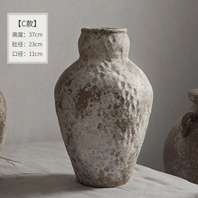Jingdezhen vintage ceramic vase, wabi-sabi style, handmade stoneware pots, pottery pots, large flower pots,