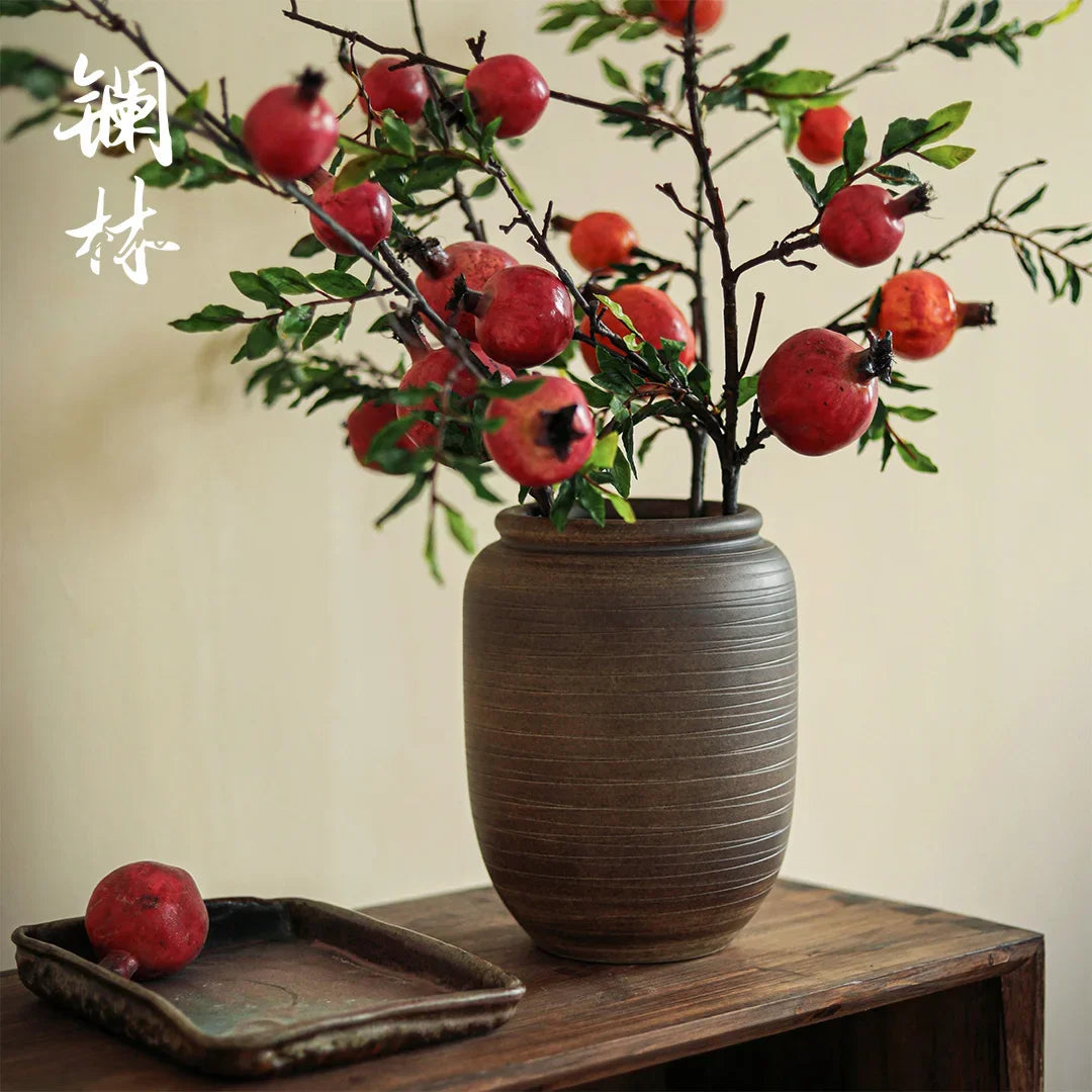 Retro coarse pottery jar, wabi-sabi wind zen vase, handmade pottery flower ware, home living room decoration, Chinese