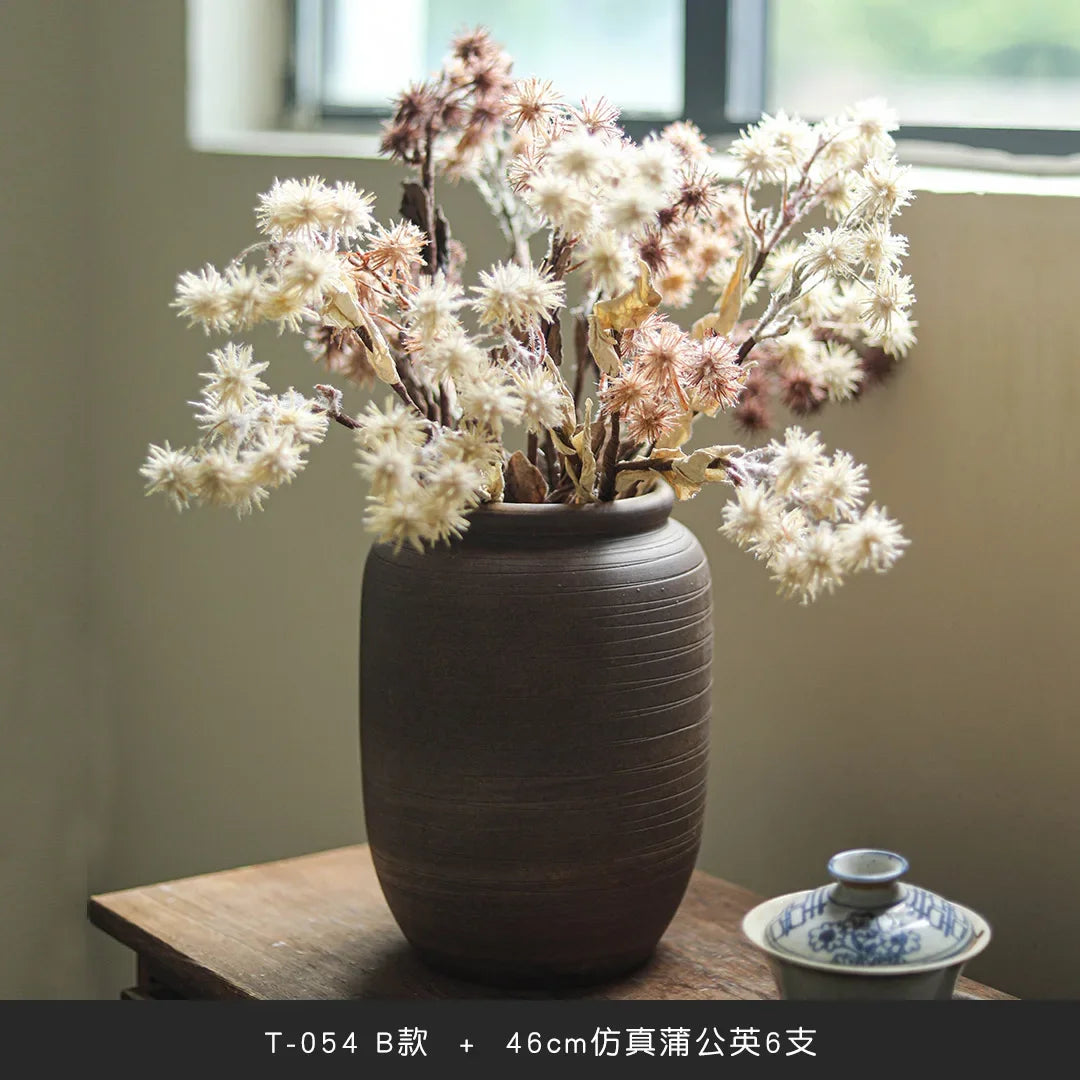 Retro coarse pottery jar, wabi-sabi wind zen vase, handmade pottery flower ware, home living room decoration, Chinese