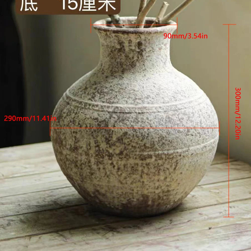 Retro Vase Coarse Ceramic Wabi-sabi Style B&B Pot New Chinese Ceramic Insert Dry Flower Ware Balcony Flower Pot Home Furnishings