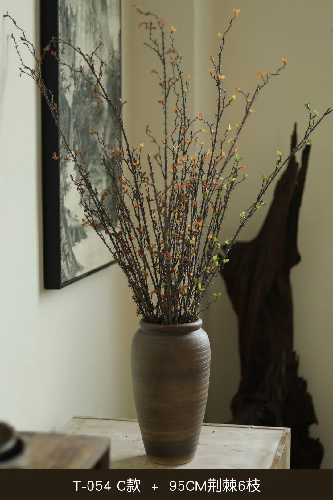 Retro coarse pottery jar, wabi-sabi wind zen vase, handmade pottery flower ware, home living room decoration, Chinese