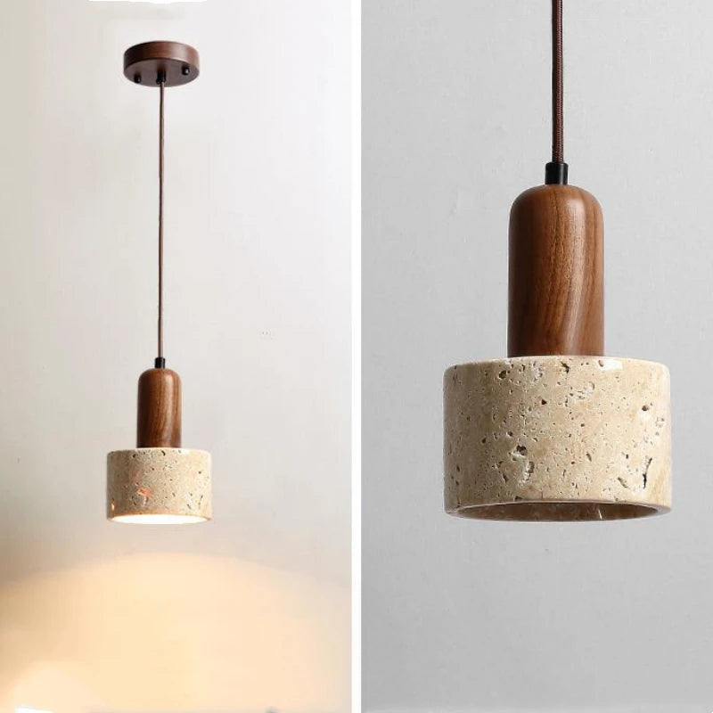 Wabi Sabi Travertine LED Droplight Over Dining Desk Kitchen Island  Limestone Marble Restaurant Decor Suspension Lamp Lustre