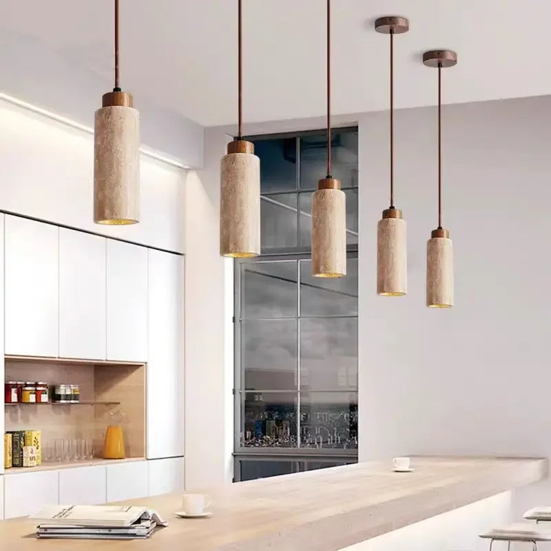 Japanese Wabi Sabi Yellow Marble Chandelier Creative Restaurant Dining Desk Bar Bedroom Pendant Lamp Homestay Art Decor Lighting