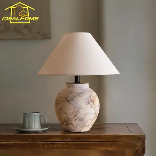 Wabi-Sabi Vintage Handmade Ceramic Table Lamp LED E27 Bedside Bedroom Medieval Zen Art Decorative Desk Lights Living/Tea Room