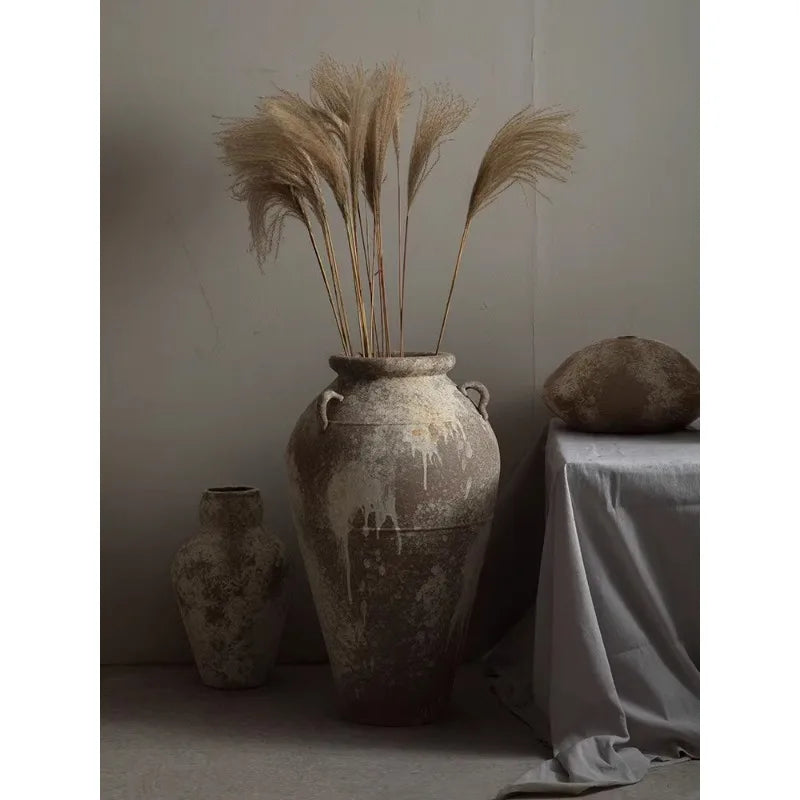 Jingdezhen vintage ceramic vase, wabi-sabi style, handmade stoneware pots, pottery pots, large flower pots,