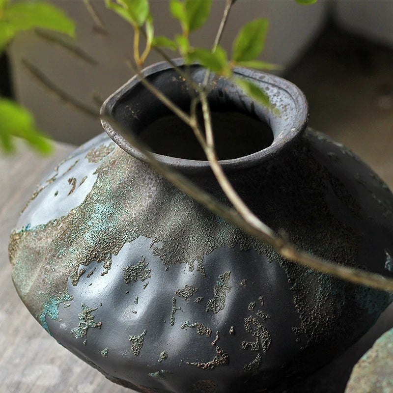Jingdezhen ceramic vase rough pottery flower arrangement retro nostalgia handmade wabi-sabi style Zen ornaments rough pottery