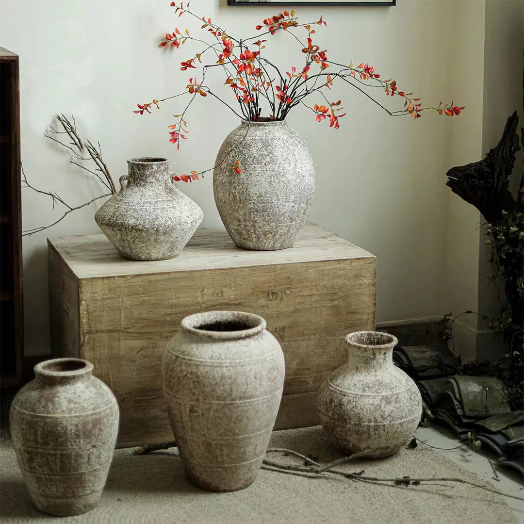 Retro Vase Coarse Ceramic Wabi-sabi Style B&B Pot New Chinese Ceramic Insert Dry Flower Ware Balcony Flower Pot Home Furnishings