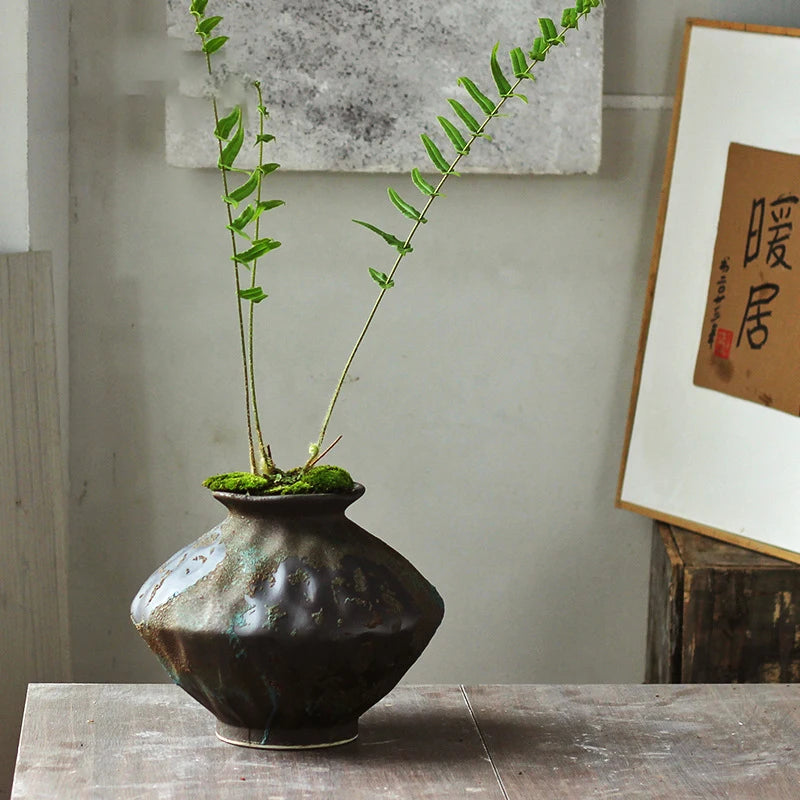 Jingdezhen ceramic vase rough pottery flower arrangement retro nostalgia handmade wabi-sabi style Zen ornaments rough pottery