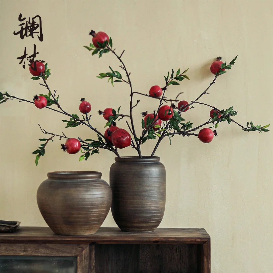 Retro coarse pottery jar, wabi-sabi wind zen vase, handmade pottery flower ware, home living room decoration, Chinese
